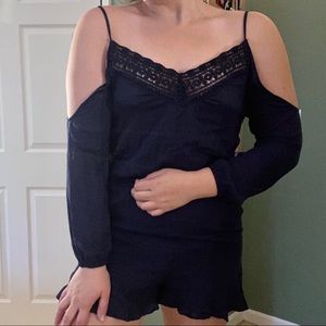 Long Sleeve Romper w Lace Detail